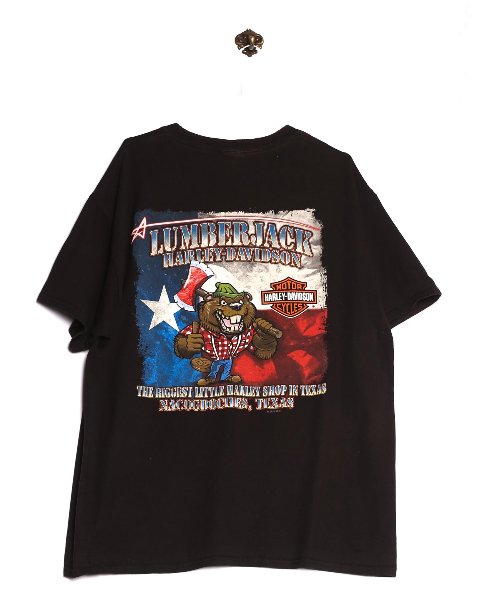 Vintage Harley Davidson T-Shirt Lumberjack Print Schwarz Rückseite