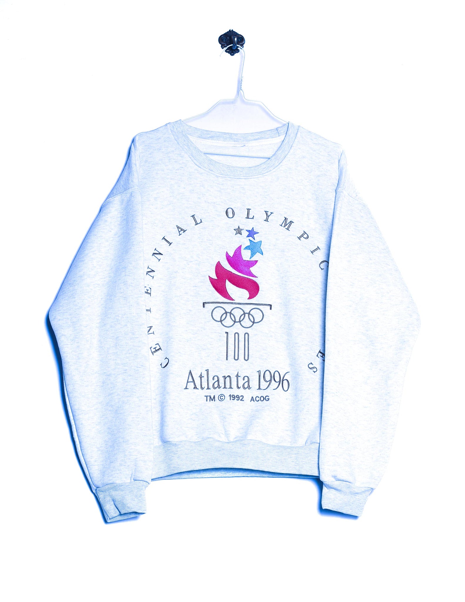Vintage Hanes Sweatshirt Centennial Olympic Games Atlanta 1996 Stick Grau Vorderseite