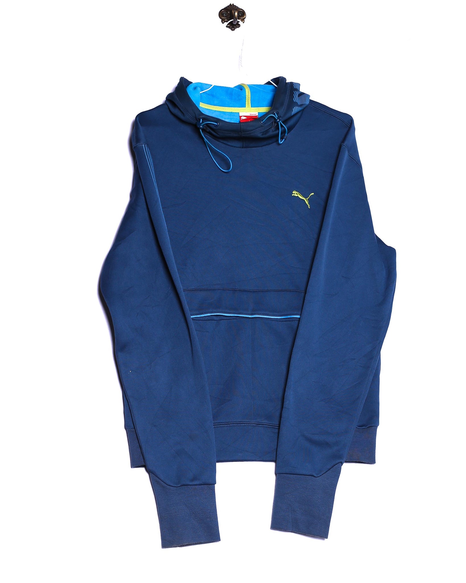 Vintage Puma Hoodie Kapuzenpullover Sportswear Blau Stick Blau Vorderseite