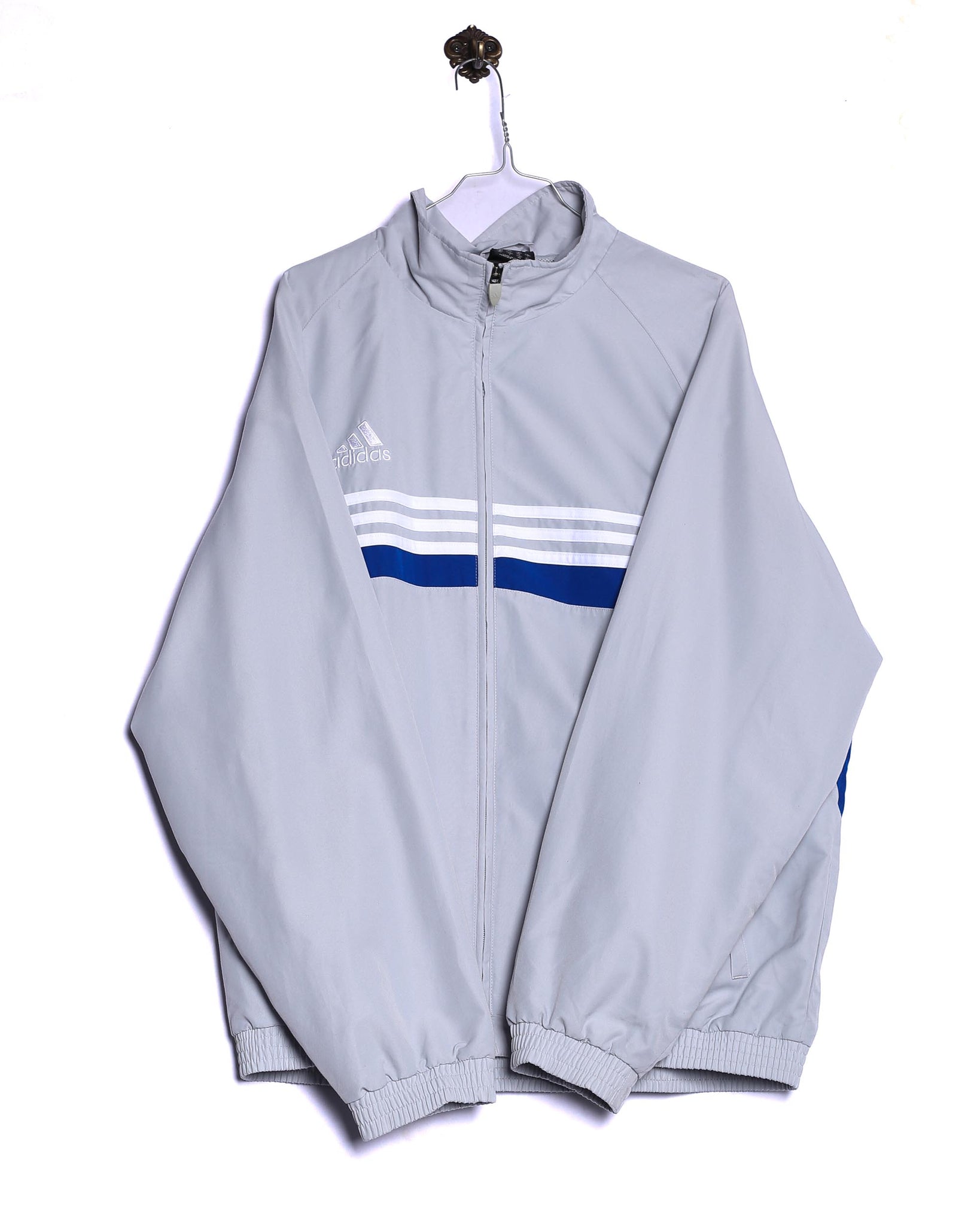 Vintage adidas Trainings Jacke Trainingsjacke Colorblock Blau Grau Stick Grau/Blau Vorderseite