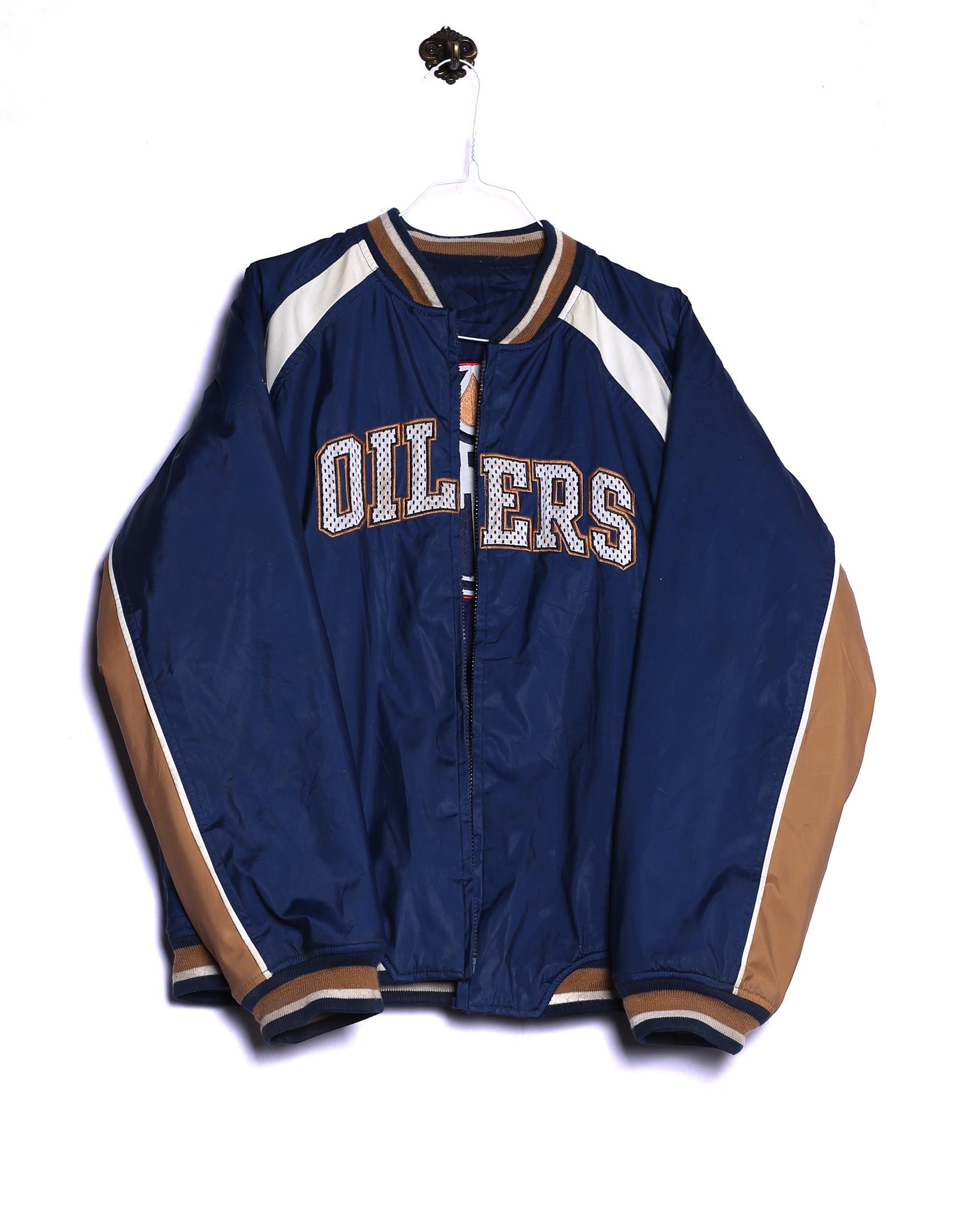 Vintage Vintage Übergangsjacke Wendejacke Oilers Blau Braun Stick Blau Vorderseite