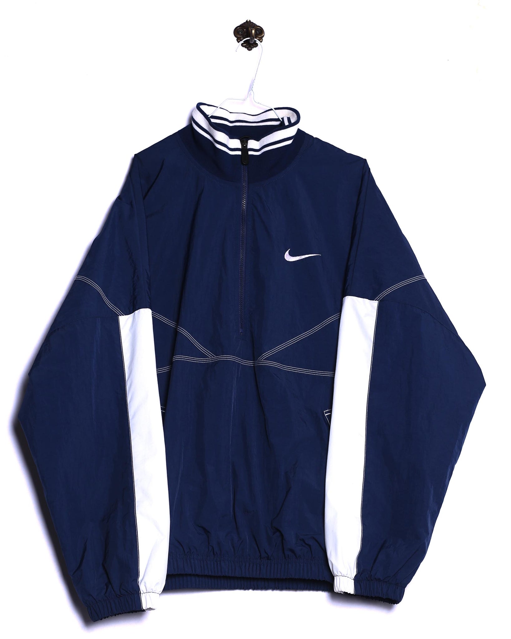 Vintage Nike Trainings Jacke Trainigsjacke mit weißen Nähten Stick Blau Vorderseite
