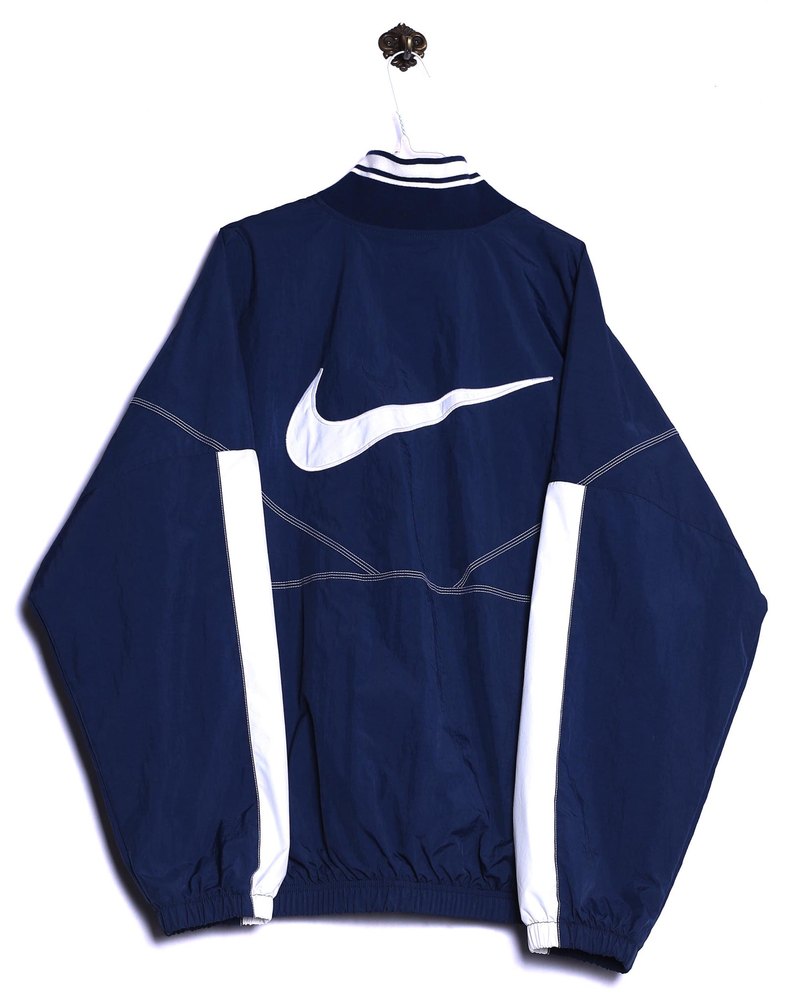 Vintage Nike Trainings Jacke Trainigsjacke mit weißen Nähten Stick Blau Rückseite